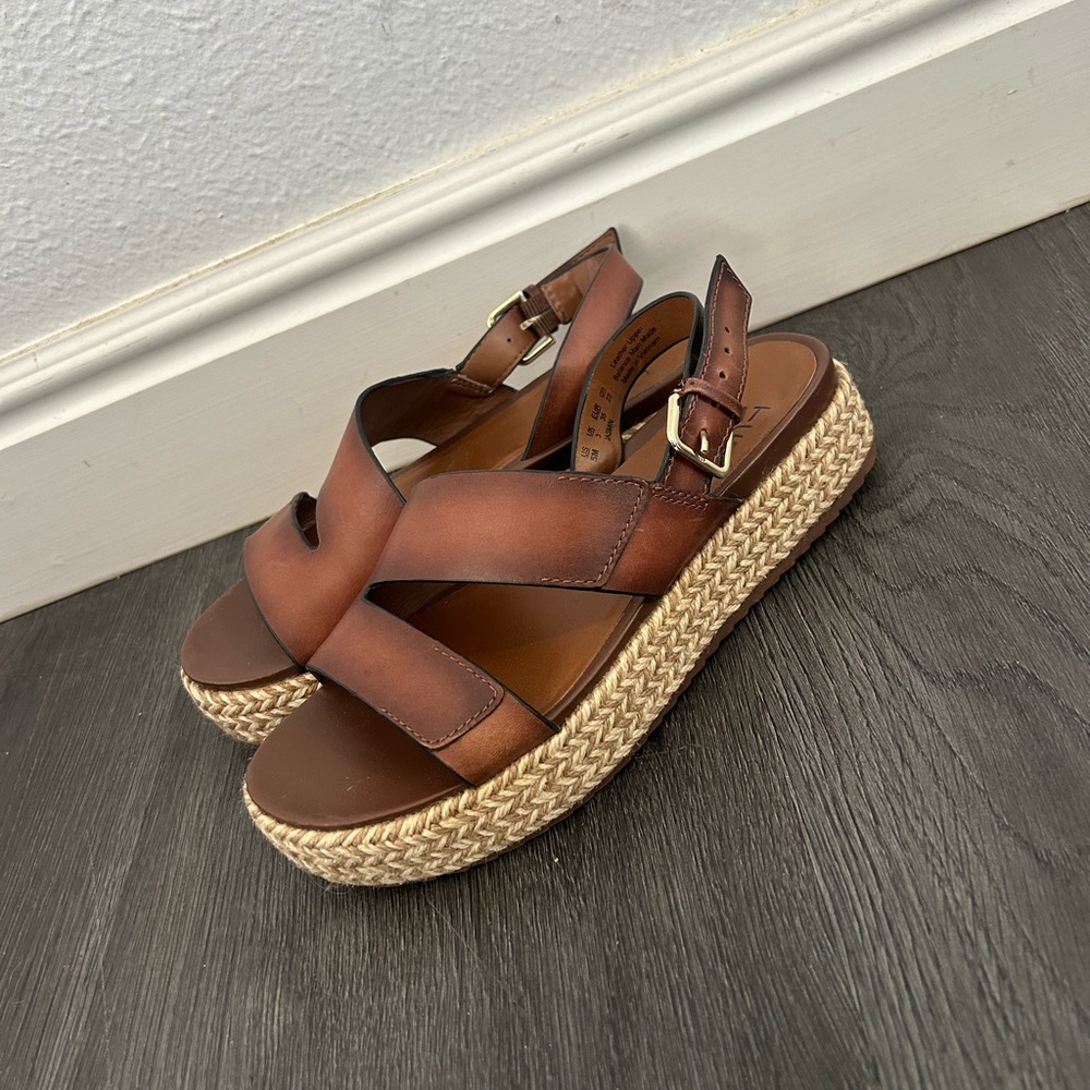 Naturalizer Brown Leather Platform Espadrille San… - image 1